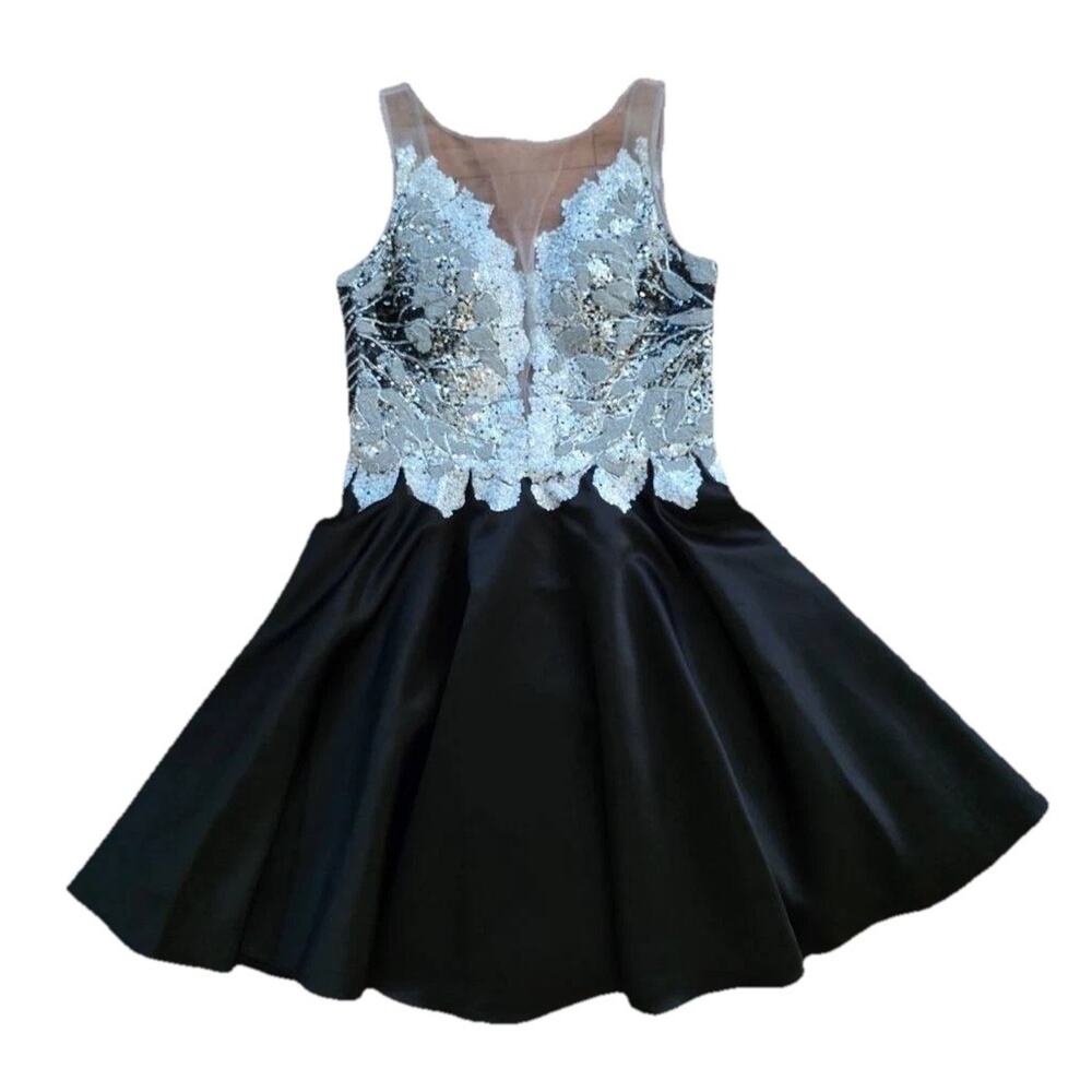 Basix Black Label Women's Sequin Beaded Tulle A-Line Dress Black Size 4 A001401